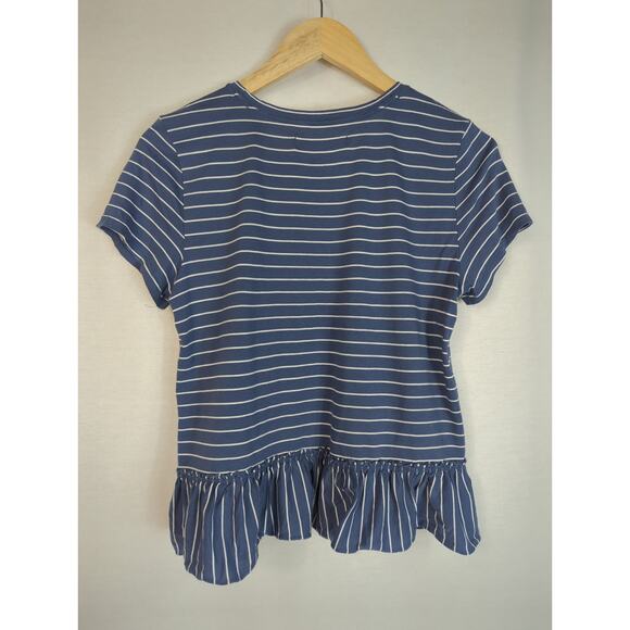 Abercrombie & Fitch Striped Peplum Short Sleeve Shirt Blue White Medium - Picture 2 of 6
